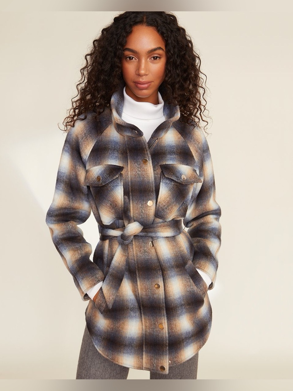 Veronica Beard Amari Khaki & Blue Ombré Plaid Jacket